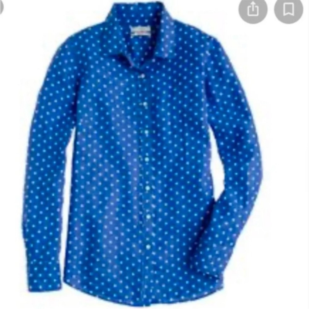 J.Crew Blue Linen Button Down with White Polka Dots